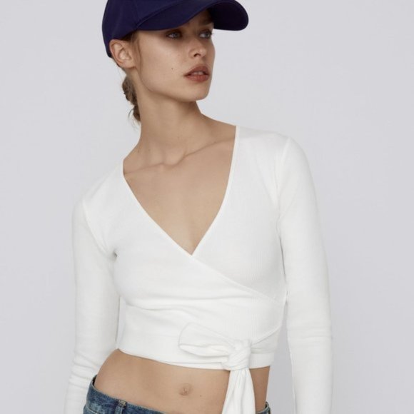 Zara | Tops | New Zara Tied Ribbed Cropped Top White | Poshmark